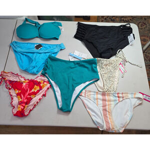 Colorful Swim Bundle Women's Large 7 Pieces 1 Tops & 6 Bottoms / 5 Are NWT